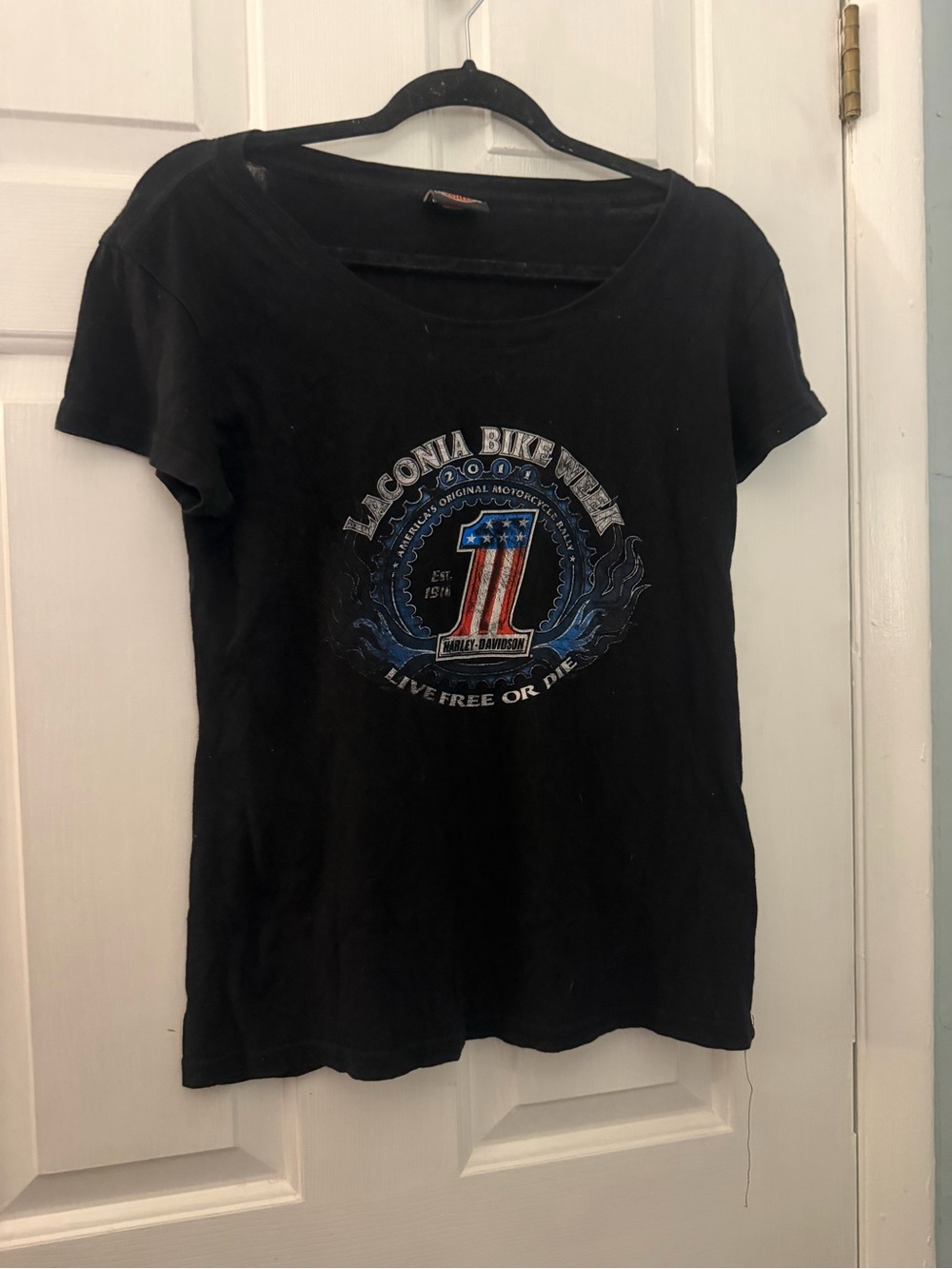 Harley Davidson Laconia Bike Week 2011 Double Sided Black Graphic T-Shirt